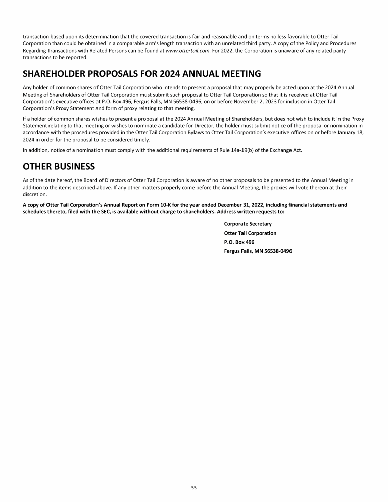 Otter Tail Corporation 2023 Proxy Statement