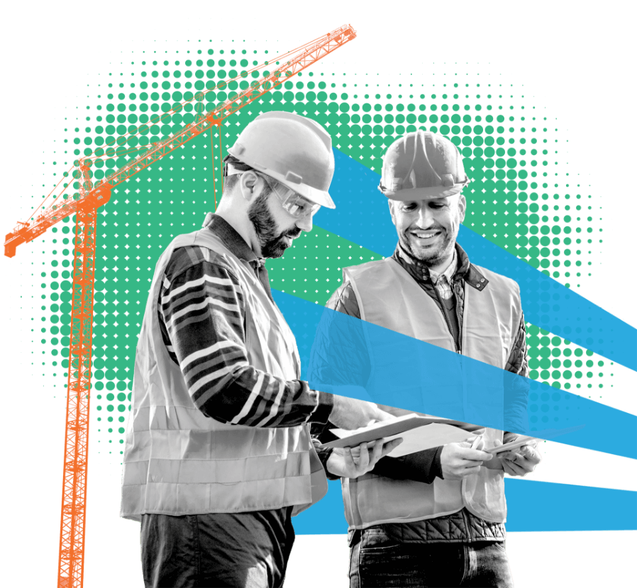 photo of two construction workers talking